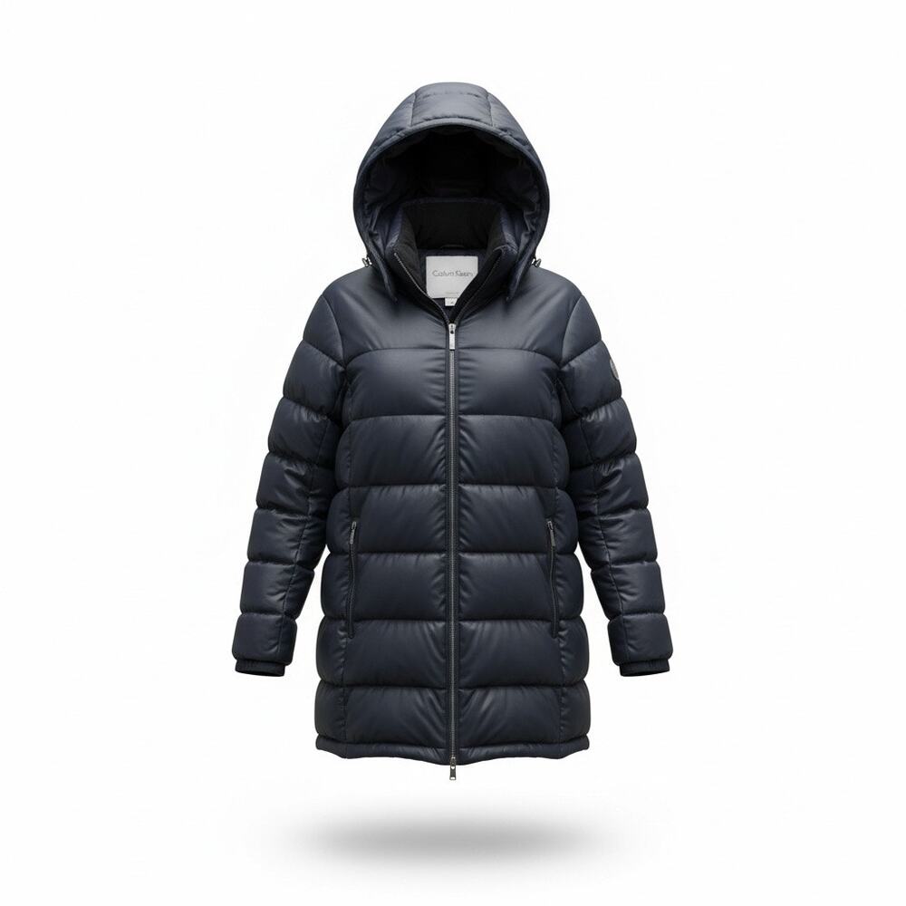 Calvin Klein Women's XL Packable Down Puffer Coat Hooded Long Jacket